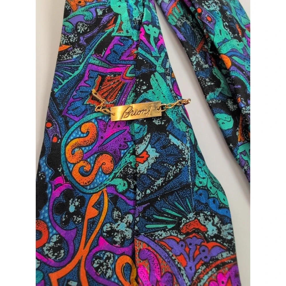 BRIONI Necktie Made in ITALY 100%‎ Silk ~ Blue,Purple Black,Orange About 56